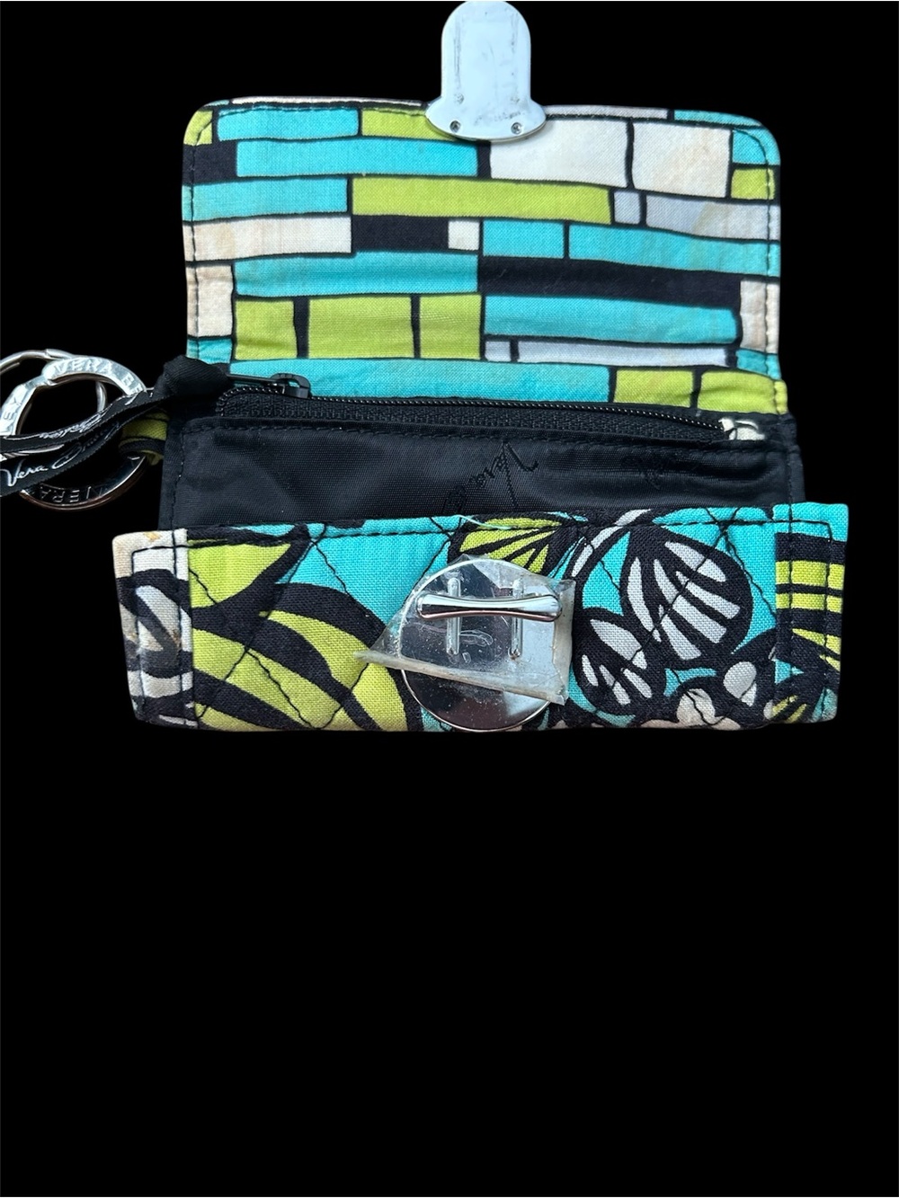 Small Quilted Card Case with Keyring in Teal & Lime